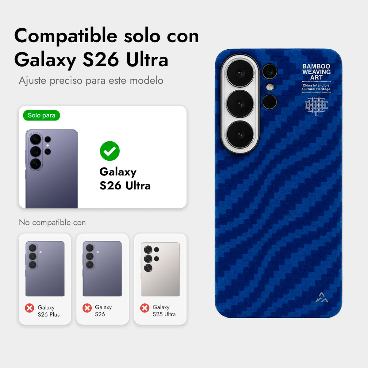 AIRITY Funda de Fibra de Aramida con Tejido de Bambú para Galaxy S26 Ultra con Anillo Magnético, Ink Blue
