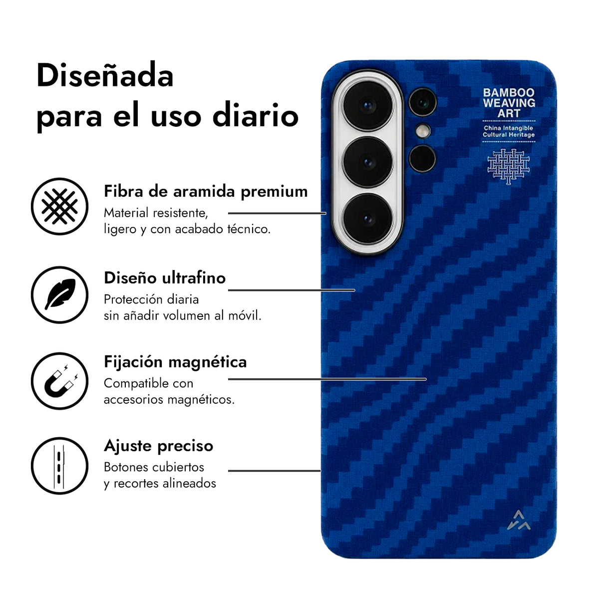 AIRITY Funda de Fibra de Aramida con Tejido de Bambú para Galaxy S26 Ultra con Anillo Magnético, Ink Blue