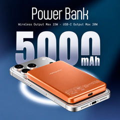 APOKIN Power Bank Magnética 5000mAh Compatible con MagSafe, Naranja