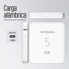 APOKIN Power Bank 5000mAh 20W con Carga Rápida, Blanco