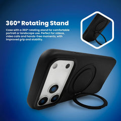 All-Match Funda para iPhone 17 Pro con Relieve de Fibra de Carbono y Anilla 360º – Carcasa Antideslizante con Soporte Integrado y Protección de Cámara