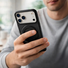 All-Match Funda para iPhone 17 con Relieve de Fibra de Carbono y Anilla 360º – Carcasa Antideslizante con Soporte Integrado y Protección de Cámara