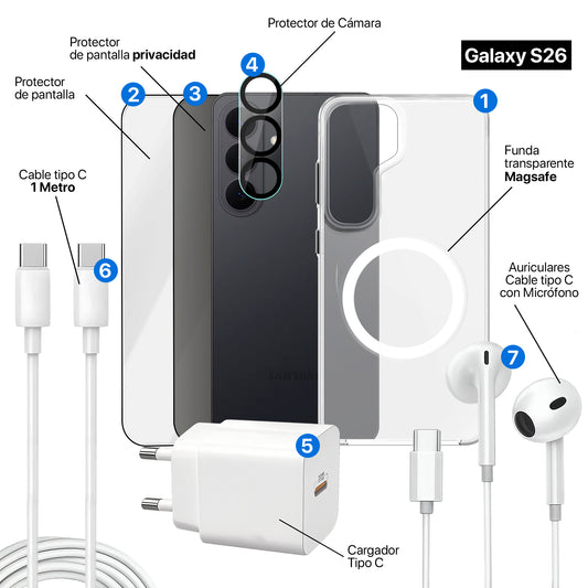 APOKIN Pack 7 en 1 para Galaxy S26: Funda Magnética + Kit Completo de Accesorios