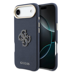 GUESS Funda para iPhone Air – Carcasa Efecto Piel Azul con Logo Guess, Diseño Elegante y Ajuste Preciso