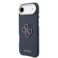 GUESS Funda para iPhone Air – Carcasa Efecto Piel Azul con Logo Guess, Diseño Elegante y Ajuste Preciso