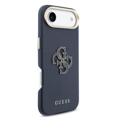 GUESS Funda para iPhone Air – Carcasa Efecto Piel Azul con Logo Guess, Diseño Elegante y Ajuste Preciso