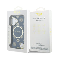 Guess Funda para iPhone 17 – Carcasa Rígida con Diseño Multilogo Azul, Protección Anticaídas y Ajuste Preciso