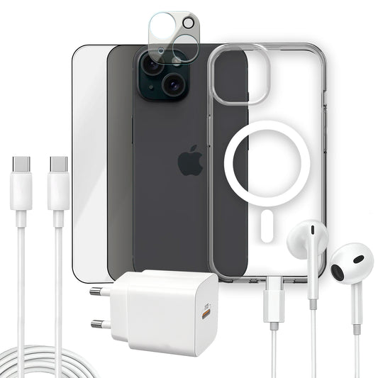 APOKIN Pack 7 en 1 para iPhone 15: Funda Magnética + Kit Completo de Accesorios
