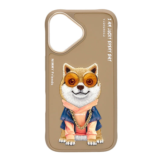 NIMMY Friends Funda Shiba Inu Glasses Series para iPhone 16, 3D Bordada Marrón