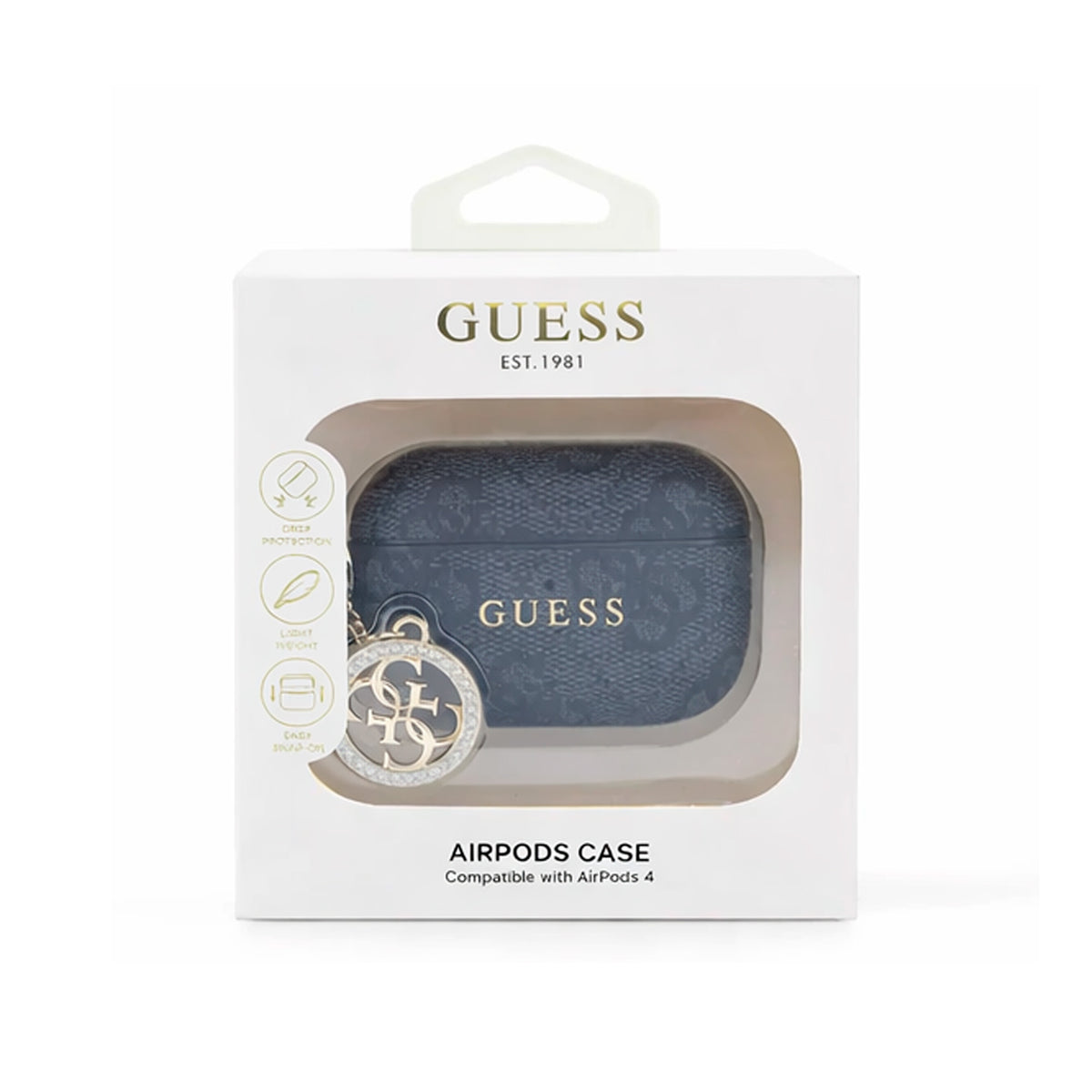 Guess Funda para AirPods Pro 3 Negra 4G – Carcasa Protectora con Colgante, Diseño Elegante y Ajuste Preciso