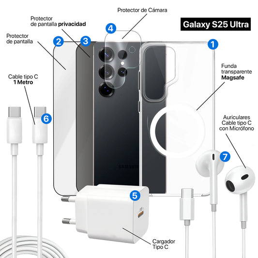 APOKIN Pack 7 en 1 para Galaxy S25 Ultra: Funda Magnética + Kit Completo de Accesorios