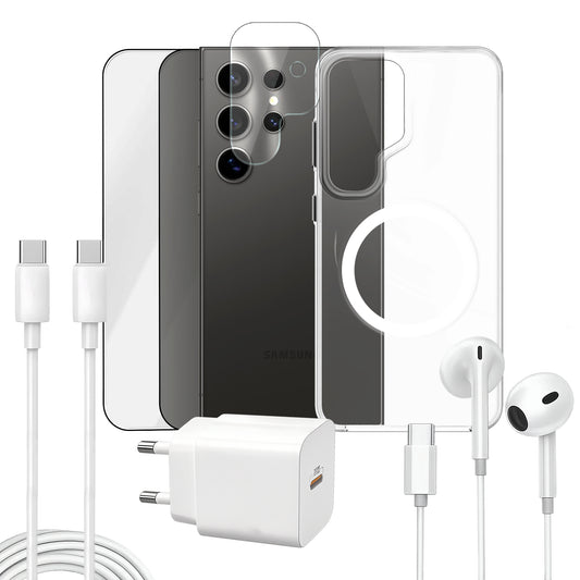 APOKIN Pack 7 en 1 para Galaxy S24 Ultra: Funda Magnética + Kit Completo de Accesorios