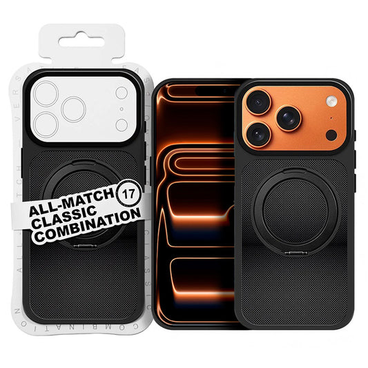 All-Match Funda para iPhone 17 Pro Max con Fibra de Carbono y Anilla 360º – Carcasa Antideslizante con Soporte Integrado, Protección de Cámara y Estilo Diario