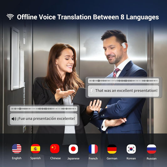 Wooask Auriculares F56 Traductor de Idiomas M3 AI – Cascos Inalámbricos Bluetooth Blanco con Traducción en Tiempo Real, Comunicación Fluida y Uso Cómodo