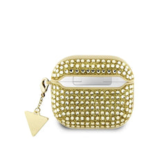 Guess Funda para AirPods 4 – Carcasa Dorada con Piedras Brillantes y Charm, Protección Segura y Ajuste Preciso