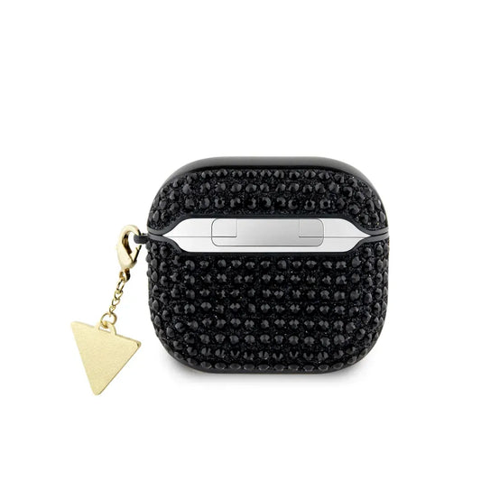 Guess Funda para AirPods 4 – Carcasa Negra con Piedras Brillantes y Charm, Protección Segura y Ajuste Preciso