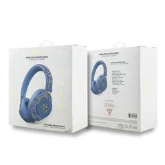 Guess Cascos Bluetooth Premium de Polipiel Azul con Logo Dorado 4G – Auriculares Inalámbricos con ENC y Audio Estéreo, Accesorio de Moda, Bluetooth 5.3, 30 h