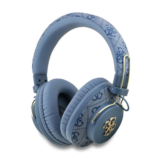 Guess Auriculares Bluetooth de Diadema 4G Azul Polipiel – Cascos Inalámbricos con Cancelación de Ruido ENC, Micrófono para Llamadas, Bluetooth 5.3, Drivers de 40 mm, Hasta 30 Horas de Batería, Control Integrado