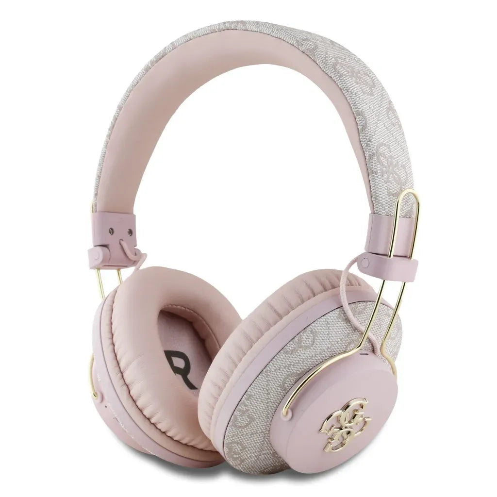 Guess Auriculares Bluetooth de Diadema Polipiel Rosa 4G – Cascos Inalámbricos con Cancelación de Ruido ENC y Micrófono para Llamadas – Bluetooth 5.3, Drivers 40 mm, 30H Batería, Control Integrado
