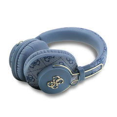 Guess Cascos Bluetooth Premium de Polipiel Azul con Logo Dorado 4G – Auriculares Inalámbricos con ENC y Audio Estéreo, Accesorio de Moda, Bluetooth 5.3, 30 h