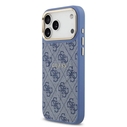 Guess Funda para iPhone 17 Pro Max de Polipiel Azul con MagSafe – Carcasa con Logo Clásico Guess, Protección Anticaídas, Diseño Elegante y Ajuste Preciso
