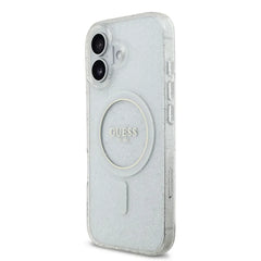 GUESS iPhone 17 Case - Clear MagSafe Case with Glitter and Pearl Strap, Stylish Design and Precise Fit