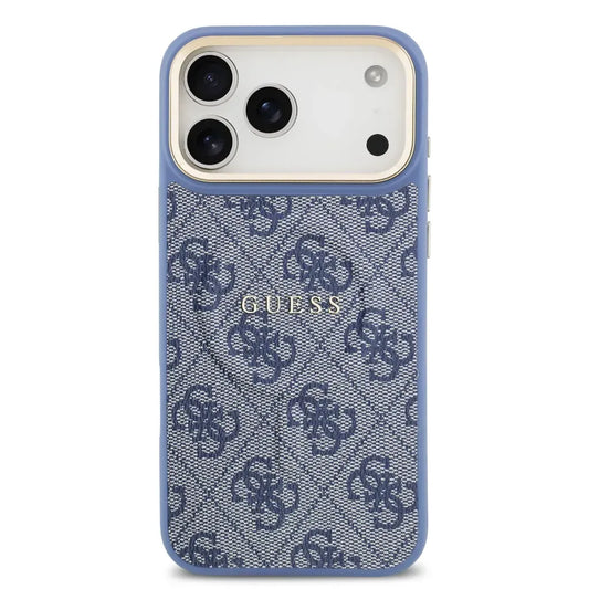 Guess Funda para iPhone 17 Pro Max de Polipiel Azul con MagSafe – Carcasa con Logo Clásico Guess, Protección Anticaídas, Diseño Elegante y Ajuste Preciso