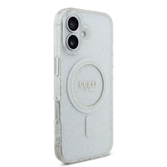 GUESS iPhone 17 Case - Clear MagSafe Case with Glitter and Pearl Strap, Stylish Design and Precise Fit