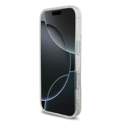 GUESS iPhone 17 Case - Clear MagSafe Case with Glitter and Pearl Strap, Stylish Design and Precise Fit