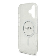 GUESS iPhone 17 Case - Clear MagSafe Case with Glitter and Pearl Strap, Stylish Design and Precise Fit