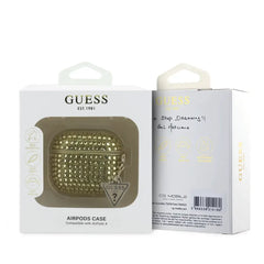 Guess Funda para AirPods 4 – Carcasa Dorada con Piedras Brillantes y Charm, Protección Segura y Ajuste Preciso