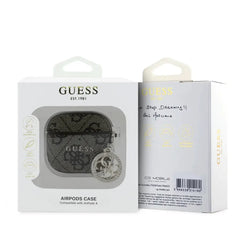 Guess Funda para AirPods 4 Marrón 4G – Carcasa Protectora con Charm con Piedras Brillantes, Diseño Elegante y Ajuste Preciso