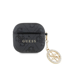 Guess Funda para AirPods 4 Negra 4G – Carcasa Protectora con Charm con Piedras Brillantes, Diseño Elegante y Ajuste Preciso